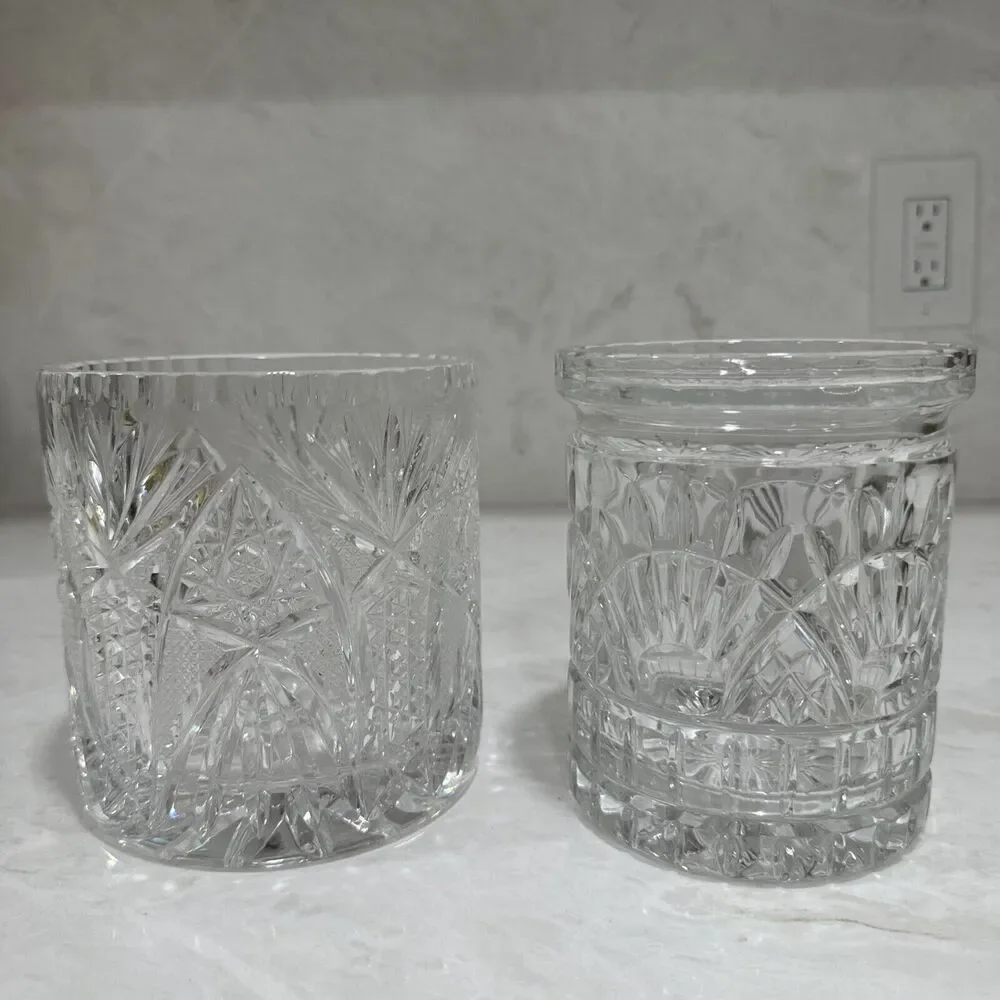 Pair Crystal Clear Industries 24% Lead Crystal Jar - Edinburgh Pattern 5” Star